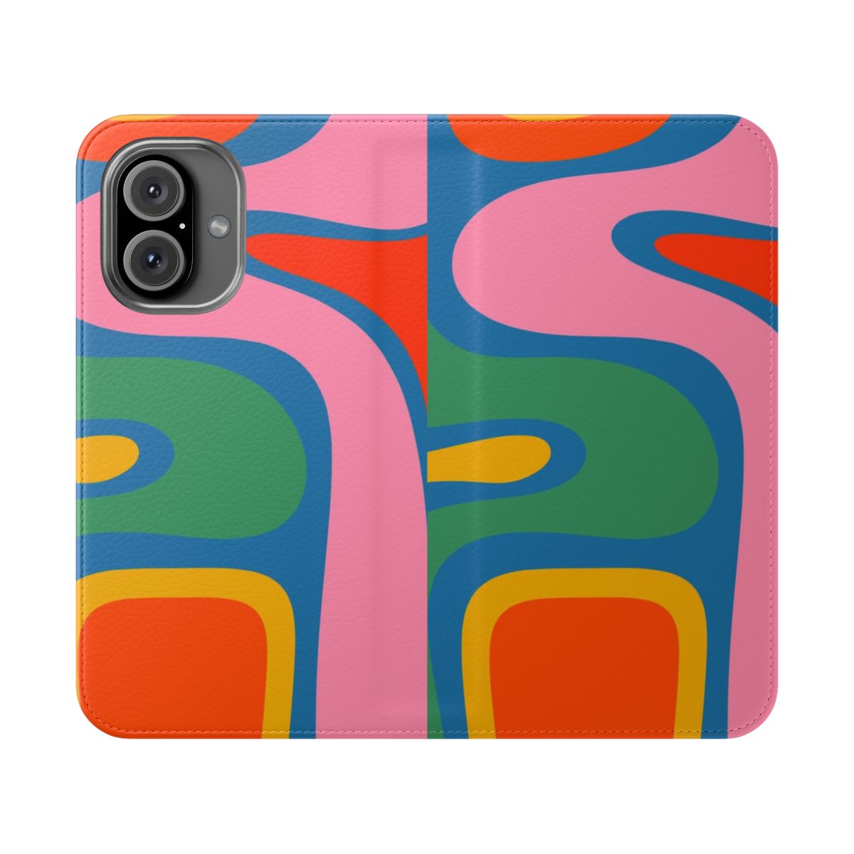 Colorful retro abstract pattern phone case in vibrant rainbow hues