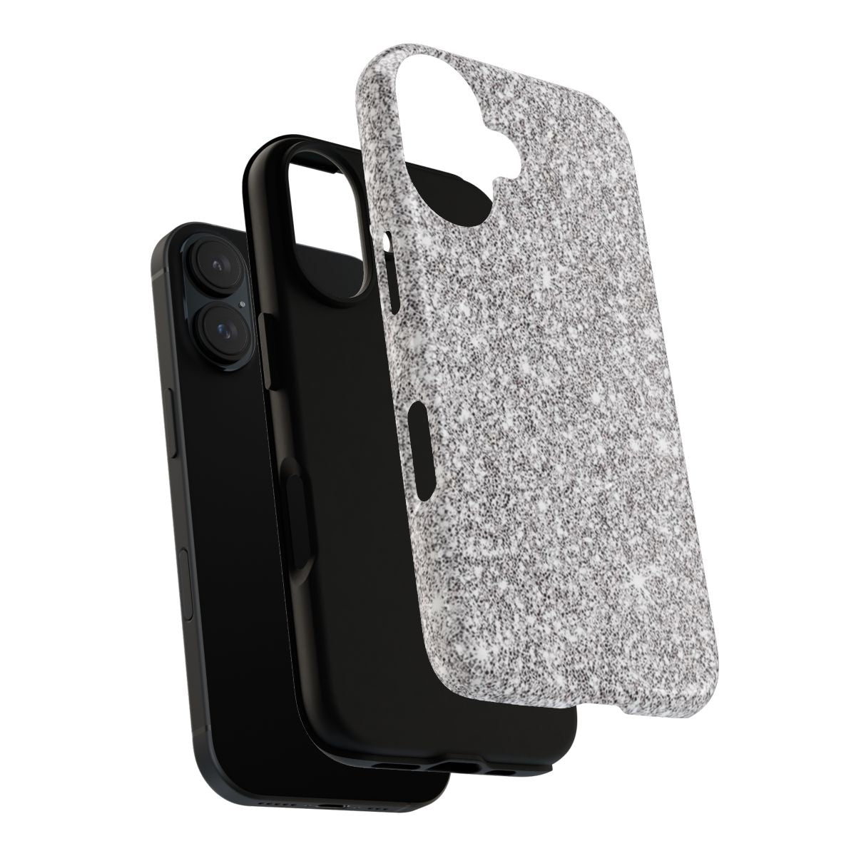 Silver sparkly phone case with a tough magnetic design - Layers