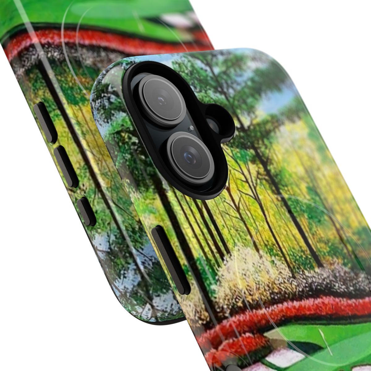 Vibrant image of the 12th hole at Augusta National Golf Course featured on a magnetic and tough phone case - Detail