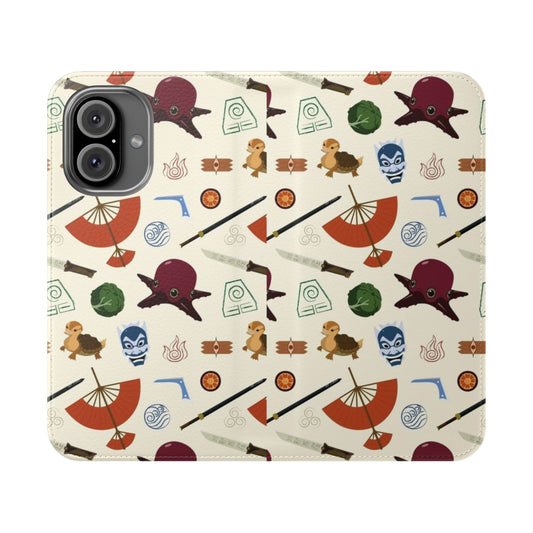 Colorful flip cover phone case featuring an Avatar: The Last Airbender-inspired pattern design.