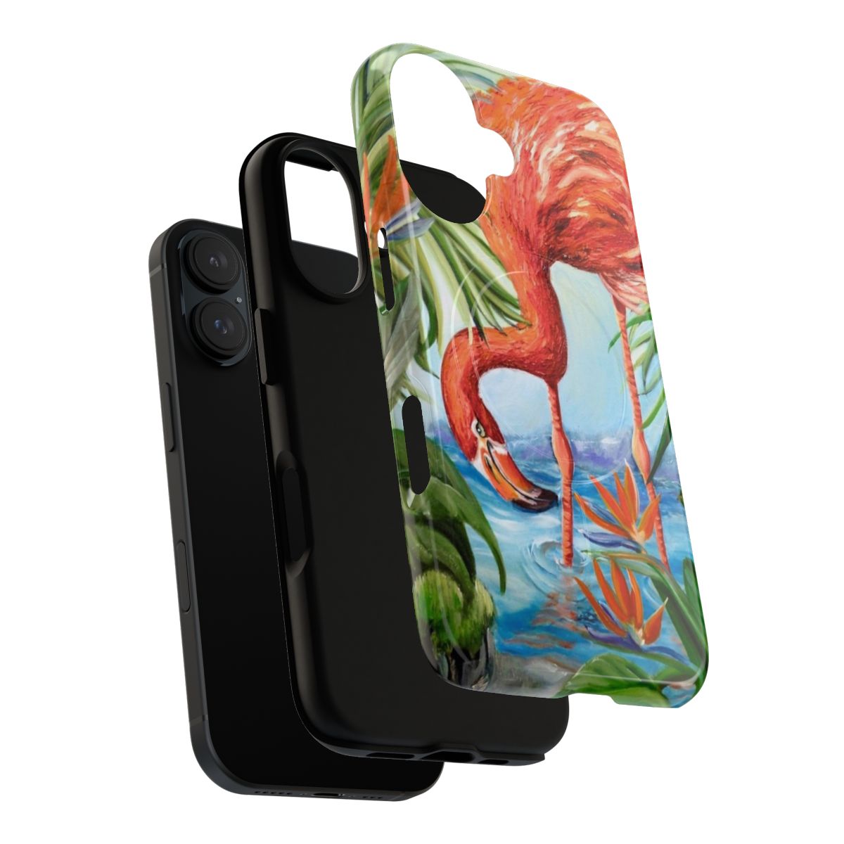 Tropical beach flamingo oil painting bird art magnetic phone case - Layers