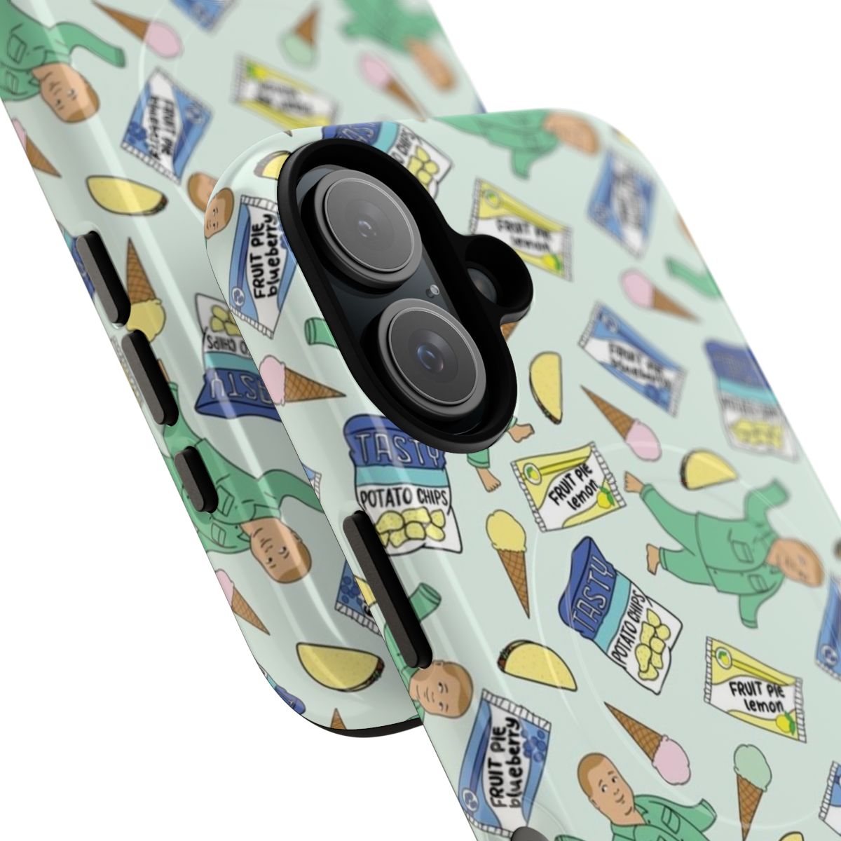 Magnetic tough phone case with a retro pattern inspired by the TV show King of the Hill, featuring the character Bobby Hill. - Detail