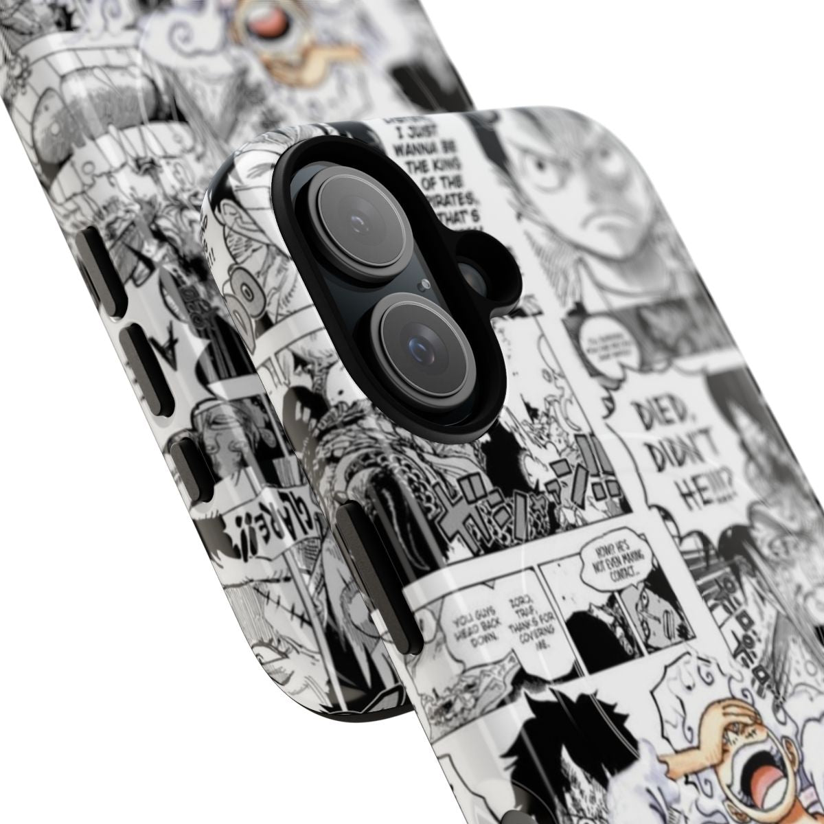 Artistic phone case featuring characters from the popular anime and manga series One Piece - Detail