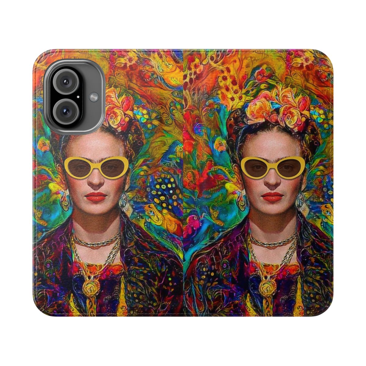 Vibrant phone case cover with Frida Kahlo inspired Mexican portrait artwork