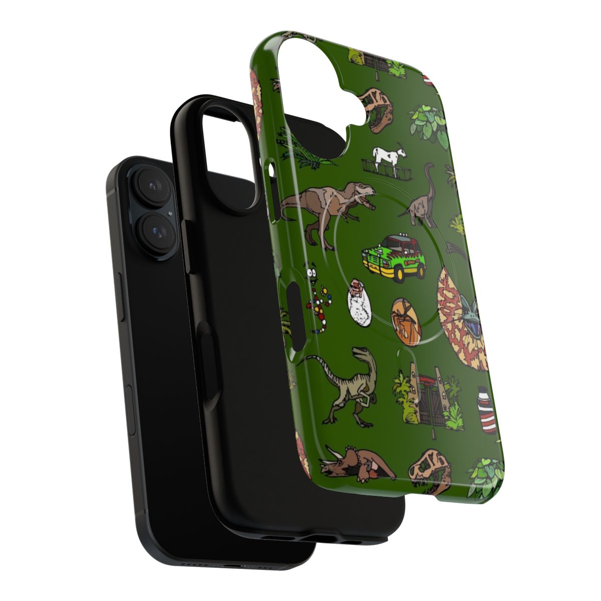 Jurassic-inspired magnetic tough phone case with dinosaur, fossil, and jungle-themed design - Layers