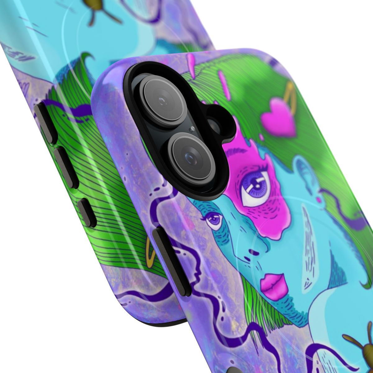 Trippy magnetic phone case featuring butterfly and girl designs - Detail