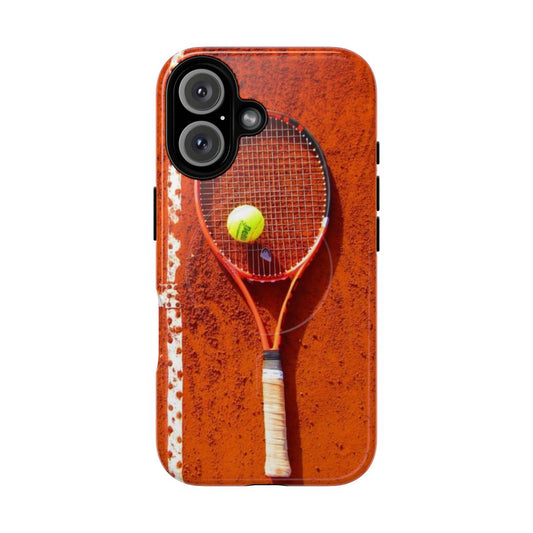 Magnetic protective phone case with tennis-inspired design