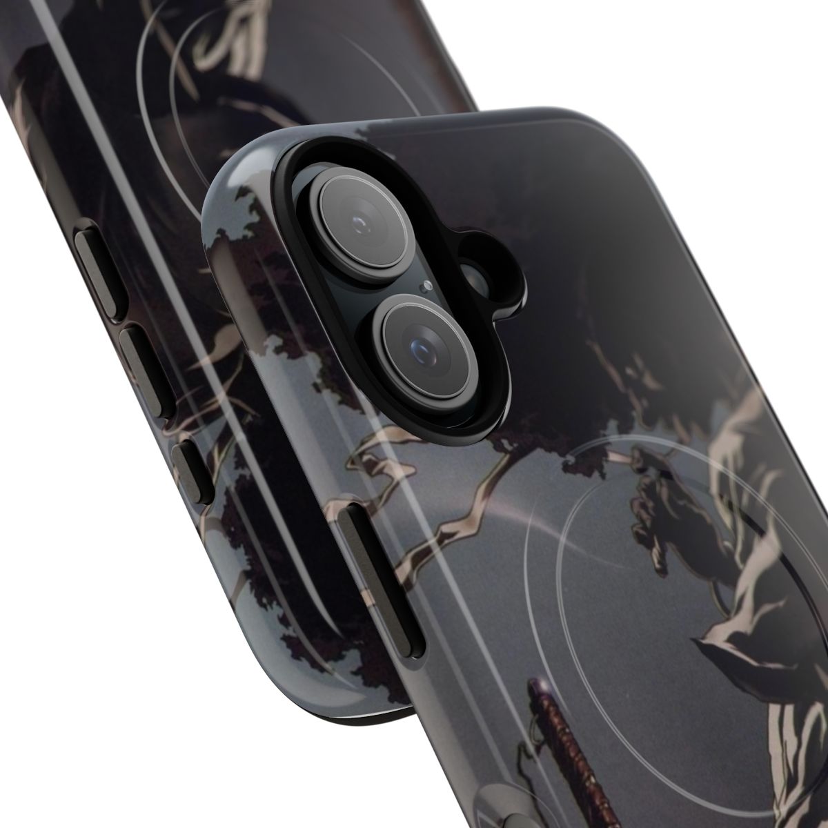 Afro Samurai-inspired magnetic phone case with a cool, edgy design for otaku enthusiasts. - Detail