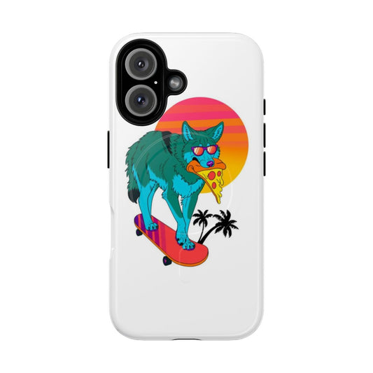 Retro wave coyote phone case with 80s synthwave design