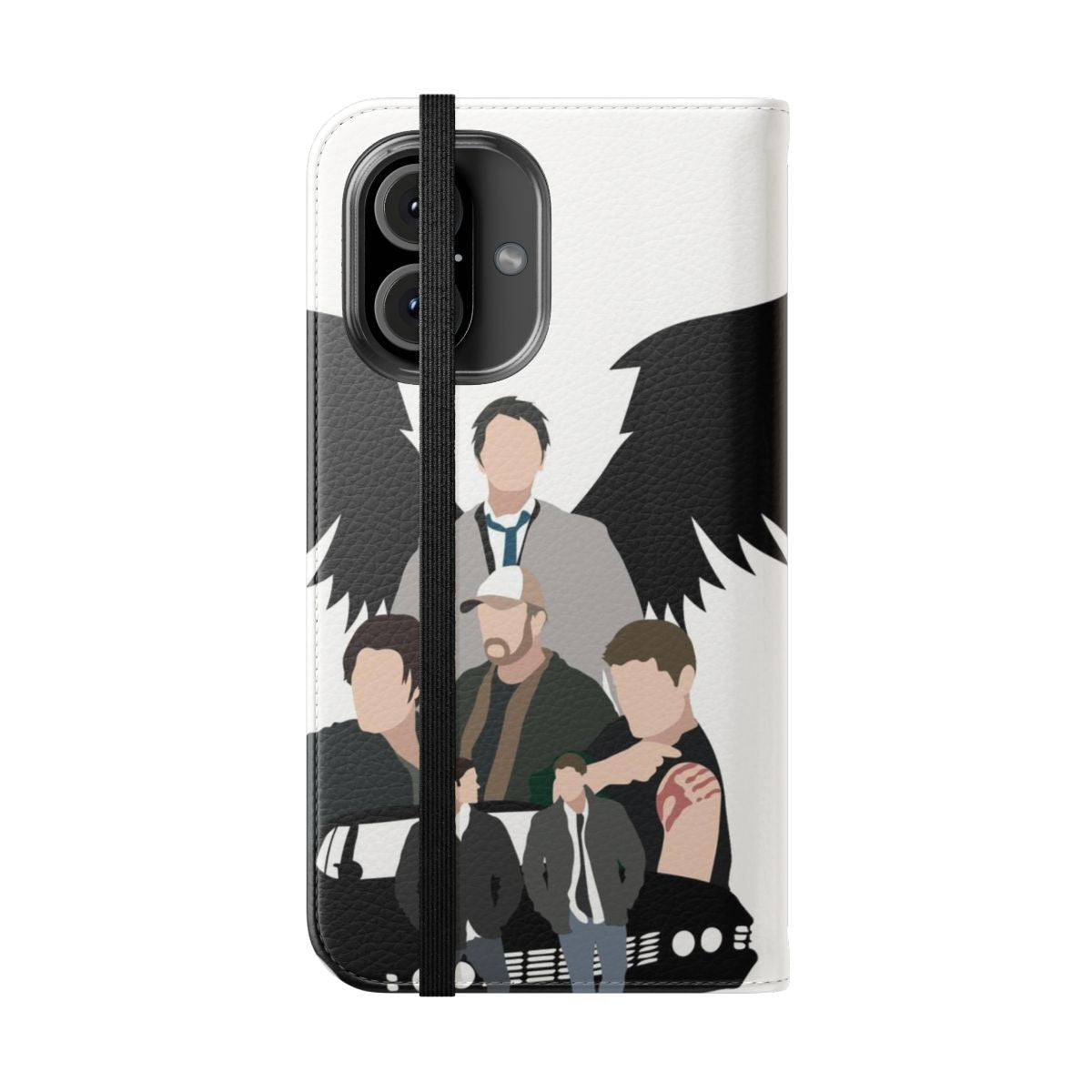 Supernatural-inspired phone case featuring the Winchester brothers and their iconic 1967 Chevy Impala - Folded Front