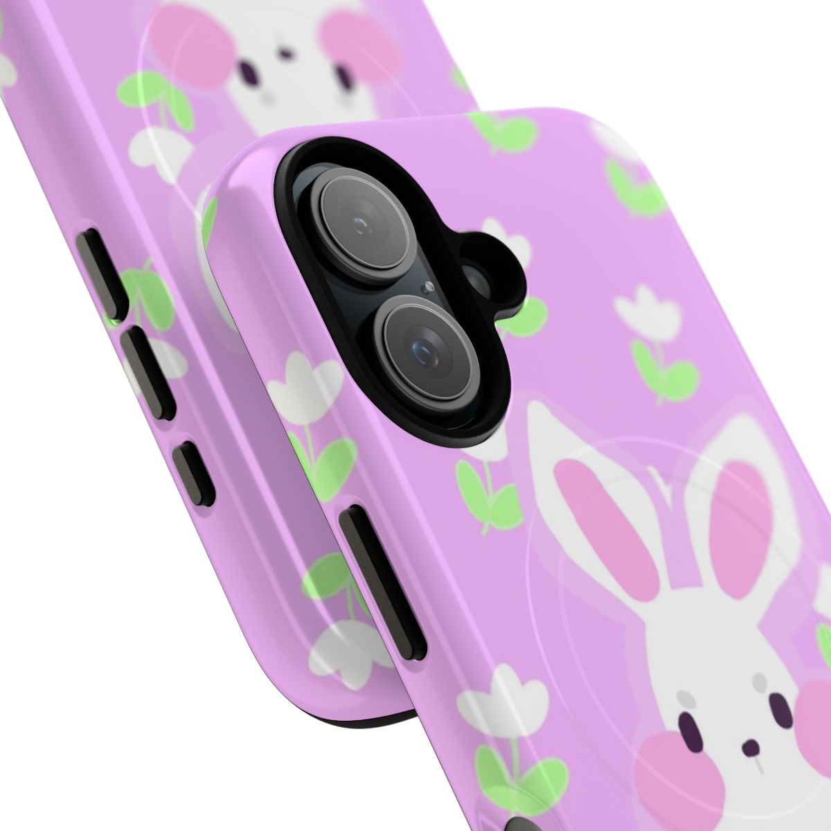 Cute pink and purple bunny phone case with magnetic and tough design - Detail