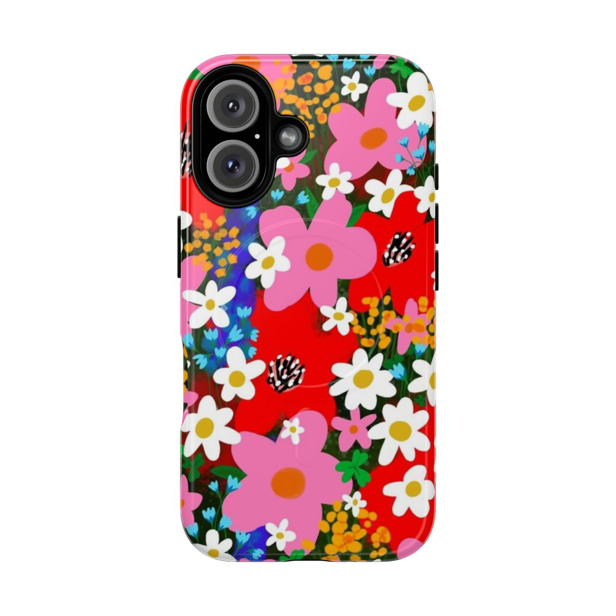 Vibrant floral pattern design on a durable, magnetic phone case