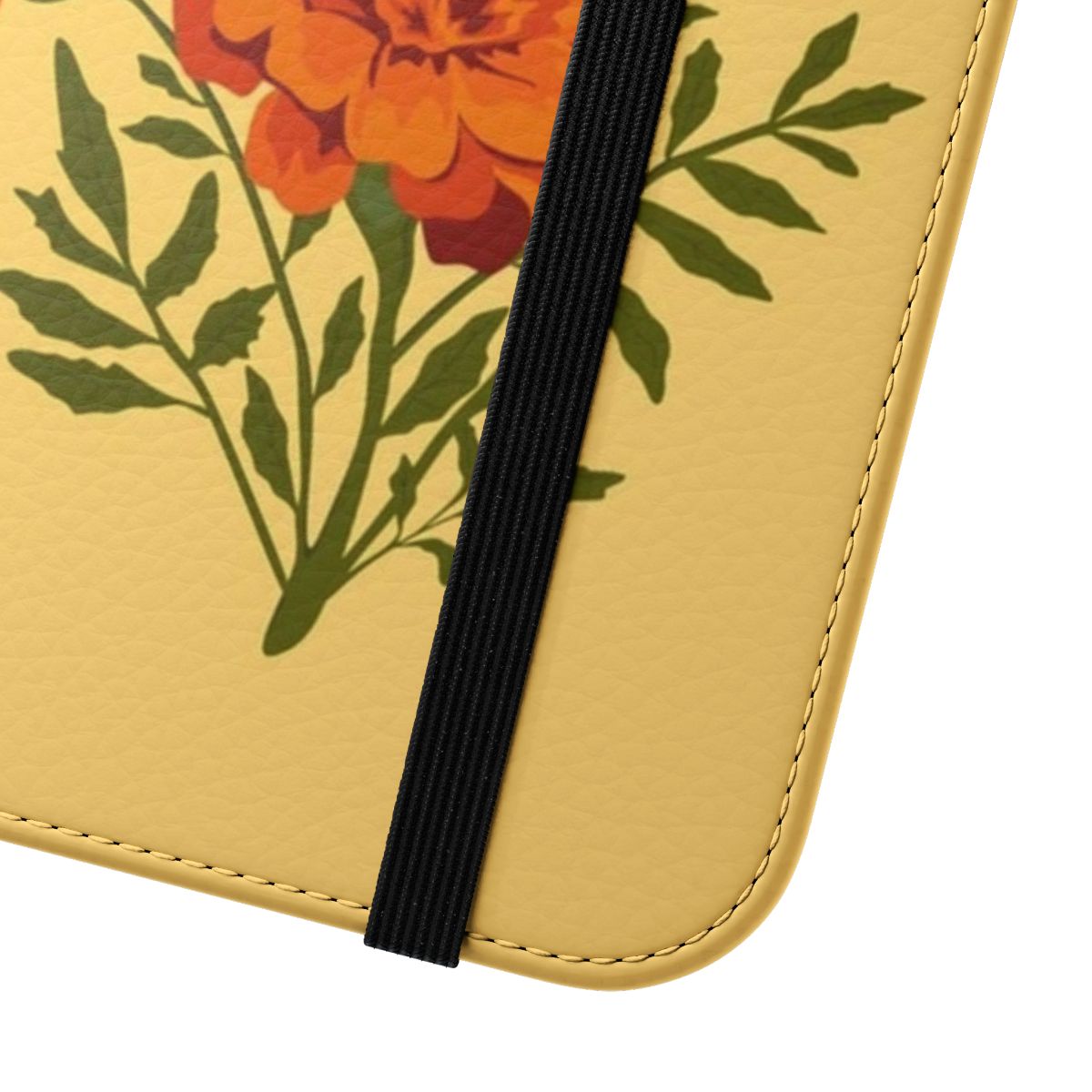 Colorful marigold flowers in a botanical, nature-inspired phone case design - Close Up