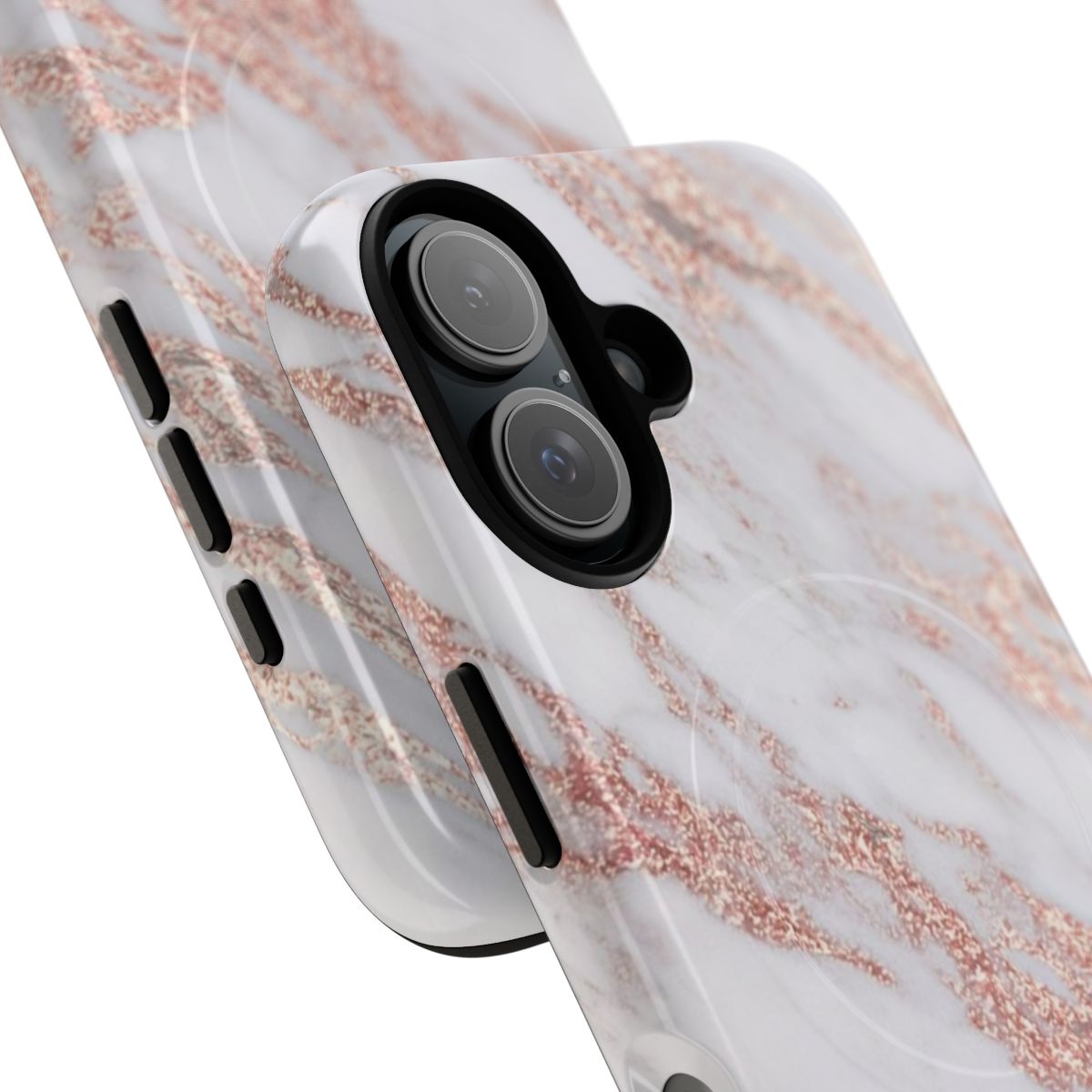 Stylish rose gold marble phone case with shimmering glitter detailing - Detail