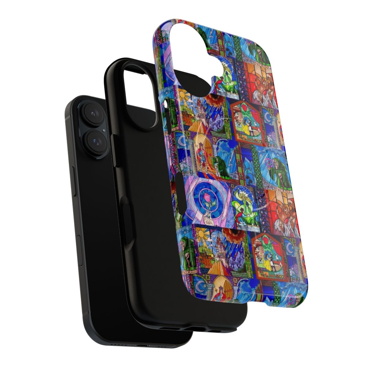 Beauty and the Beast-themed stained glass phone case with magnetic protective cover - Layers