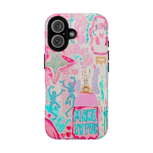 Vibrant watercolor collage design on a durable phone case