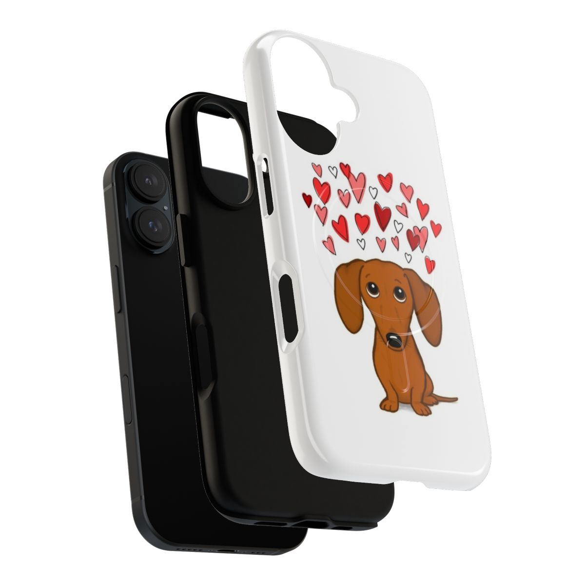 Magnetic tough phone case featuring a cute dachshund dog with hearts design - Layers