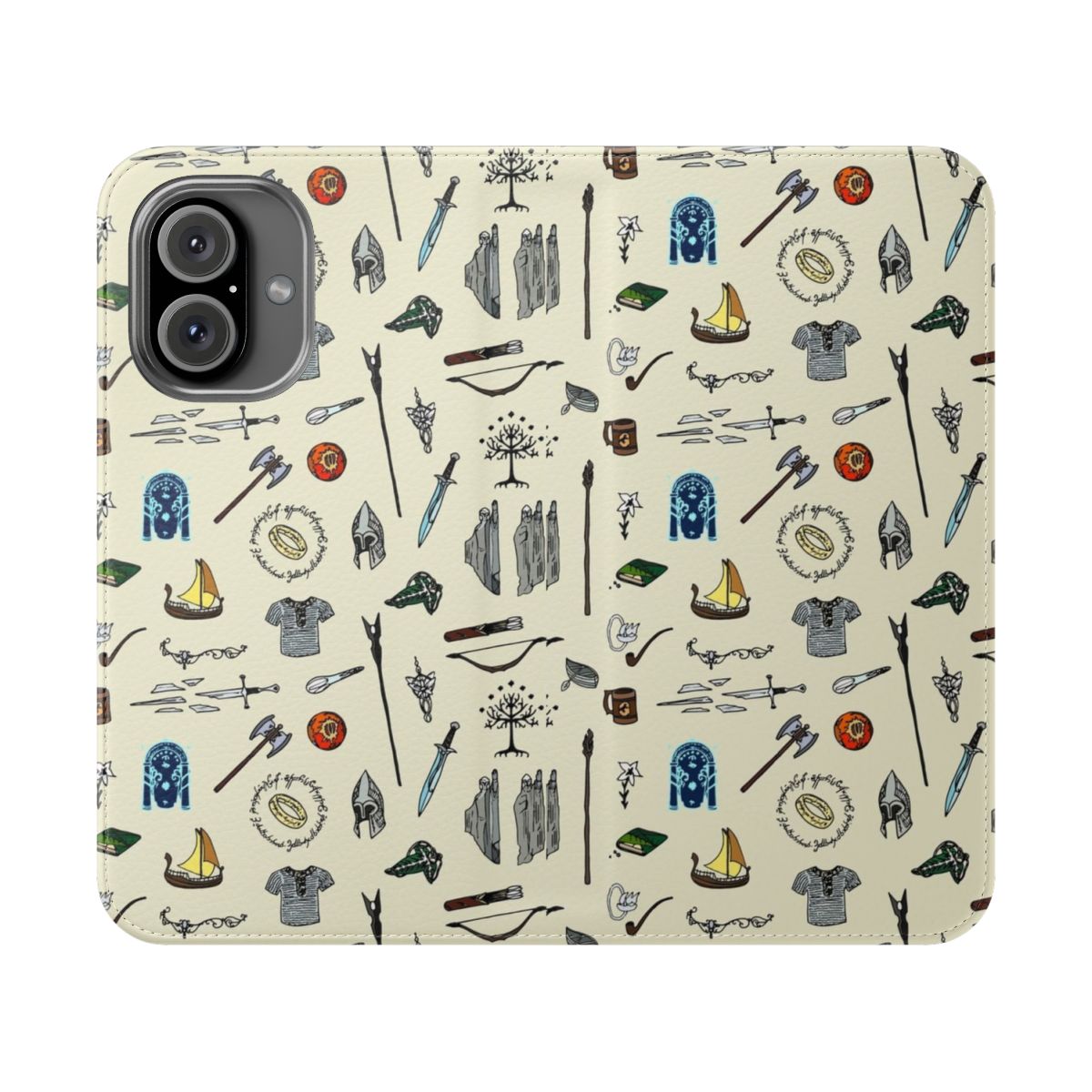 Fancy Pattern Flip Cover Phone Case with Fantasy and Nature Motifs