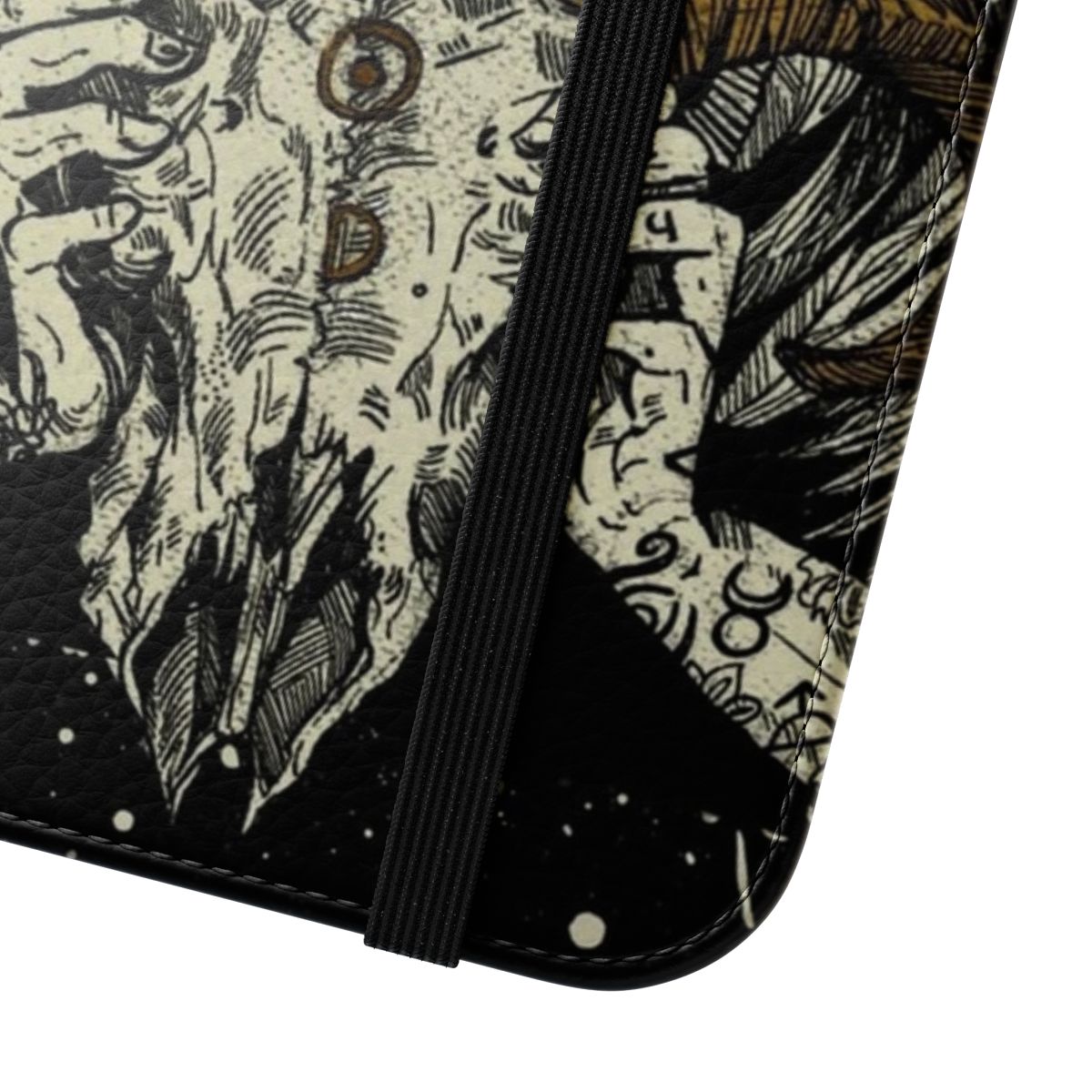 Pagan-inspired phone case with a mystical wolf design - Close Up