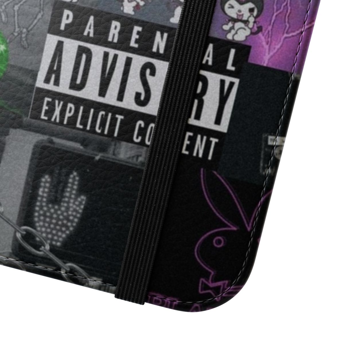 Gothic collage design on a flip phone case - Close Up