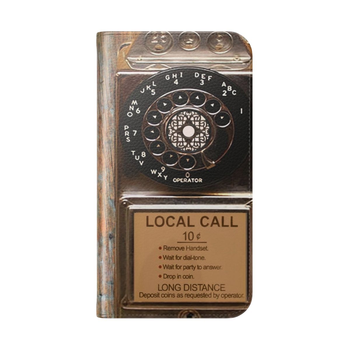 Flip phone case with vintage rotary dial and telephone booth design - Folded Back