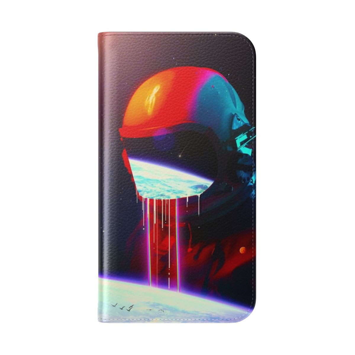 Cosmic and surreal phone case with space, planet, and celestial elements in a collage-style design. - Folded Back