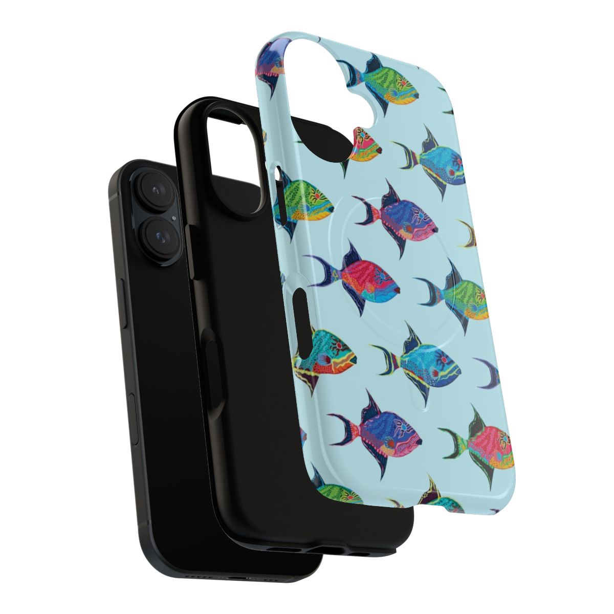 Vibrant Queen Triggerfish Phone Case with Colorful Tropical Fish Design - Layers