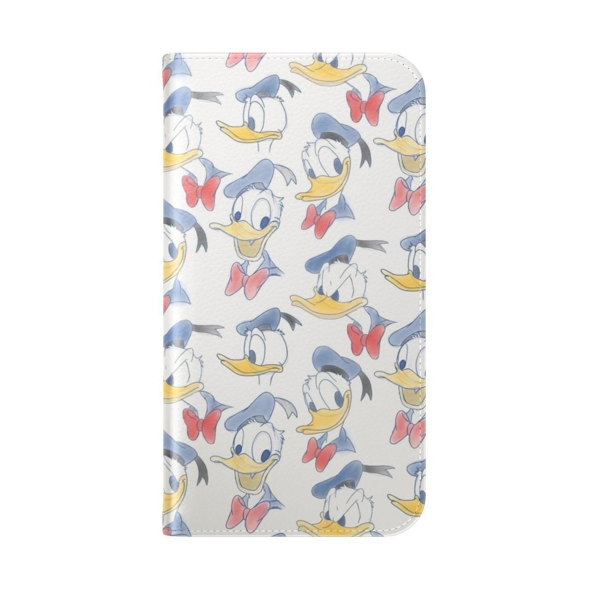 Colorful flip cover phone case featuring the iconic Disney character, Donald Duck. - Folded Back