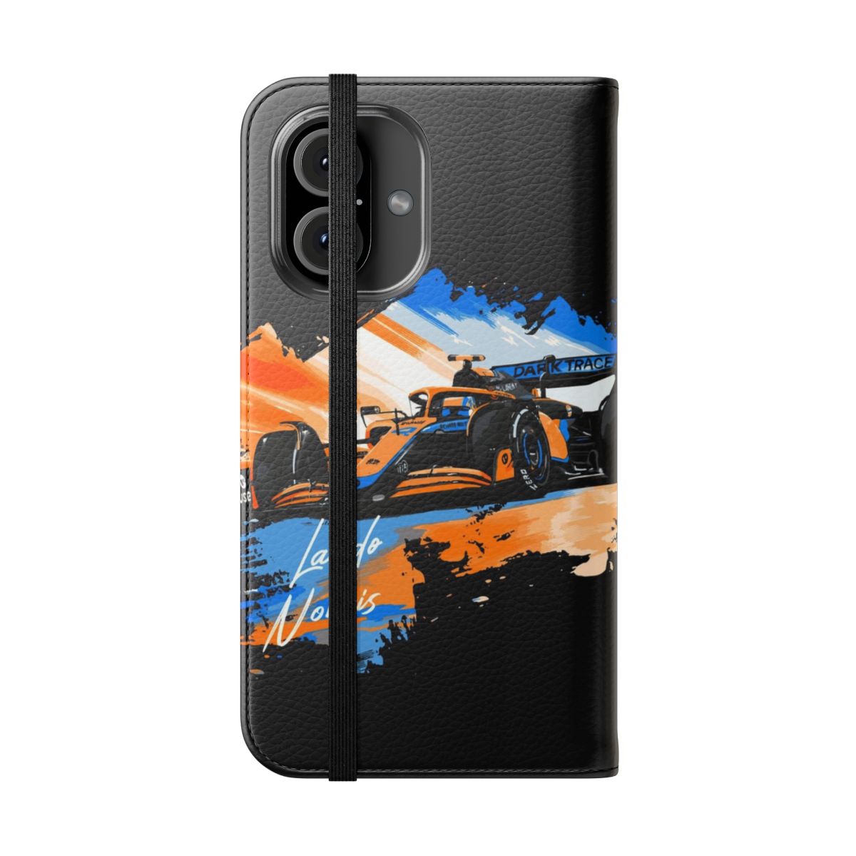 Retro Motorsport-Themed Flip Cover Phone Case with Minimalist Car Design - Folded Front