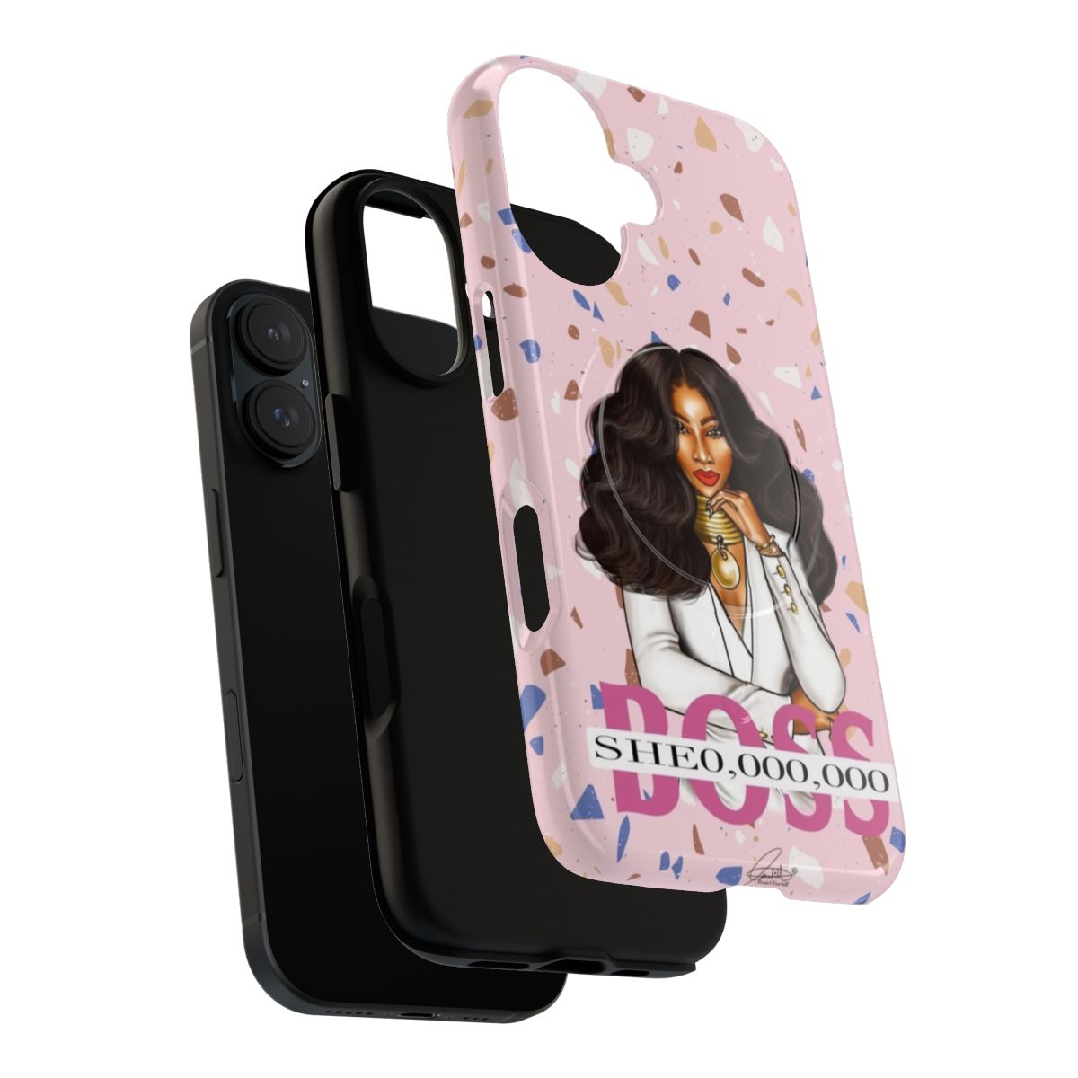 Stylish magnetic tough phone cases featuring black girl magic, glam illustrations, and melanin beauty designs. - Layers