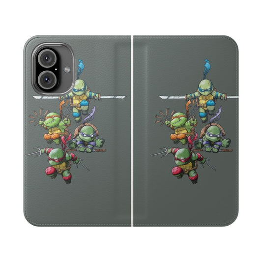 Retro-style Teenage Mutant Ninja Turtles flip cover phone case with iconic characters and design