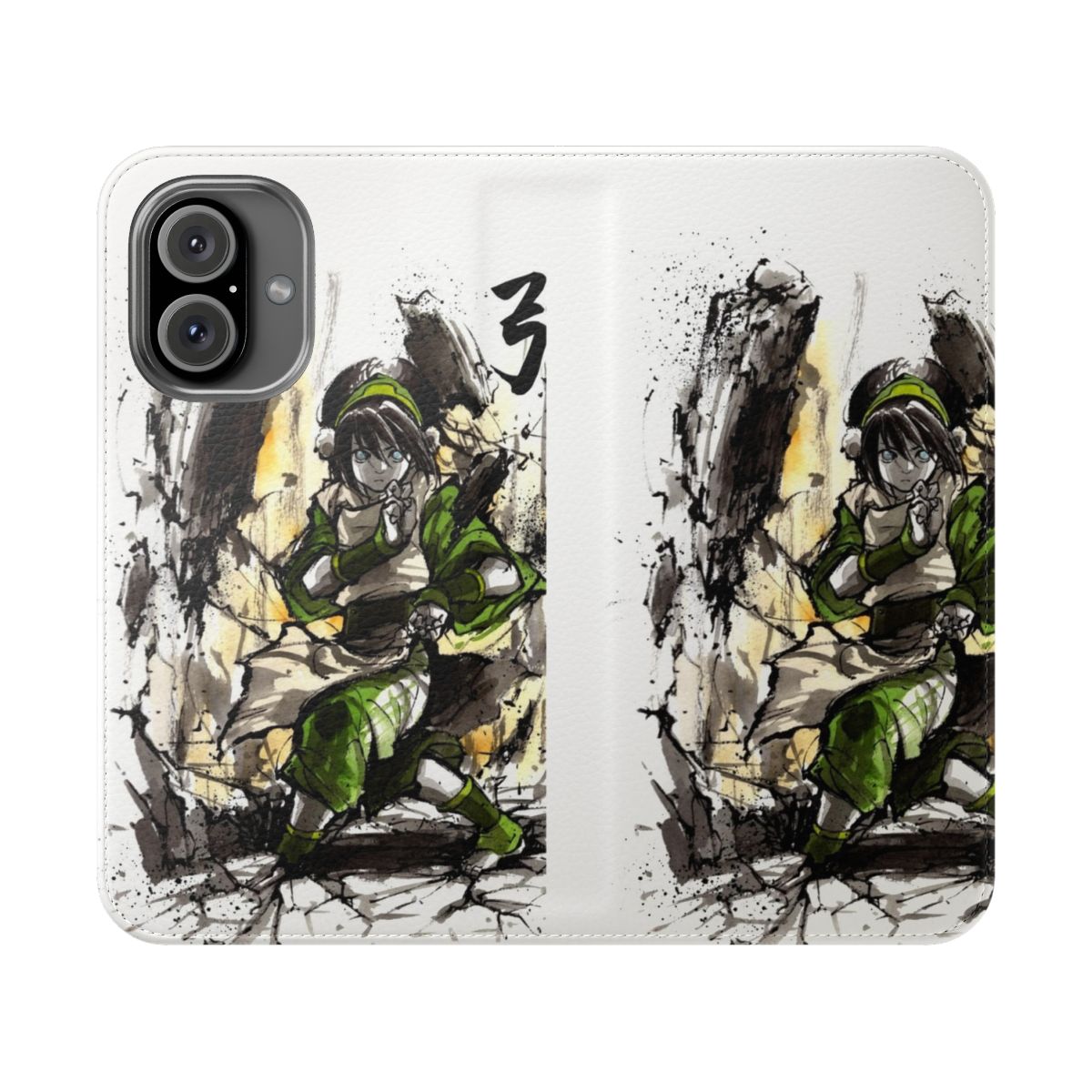 Artistic Toph-inspired phone case with sumi-e and watercolor design