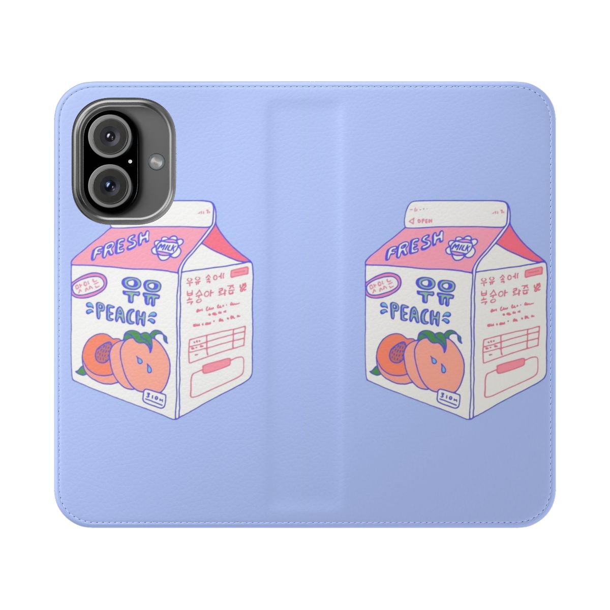 Peach milk carton-inspired phone case with a cute, kawaii design