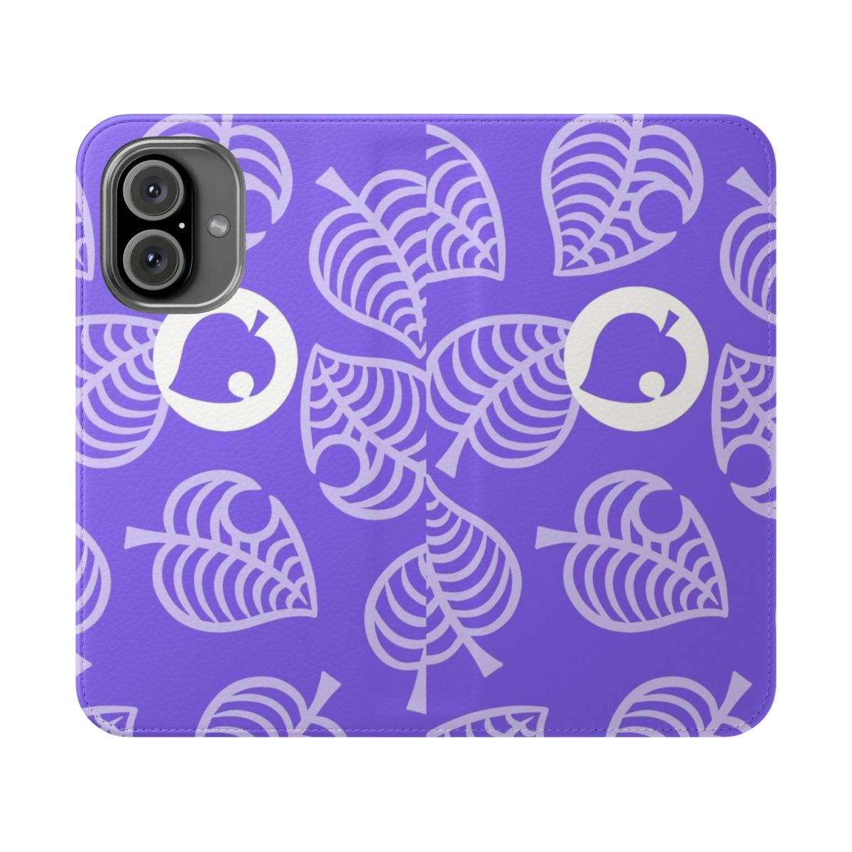 Animal Crossing inspired flip cover phone case in purple