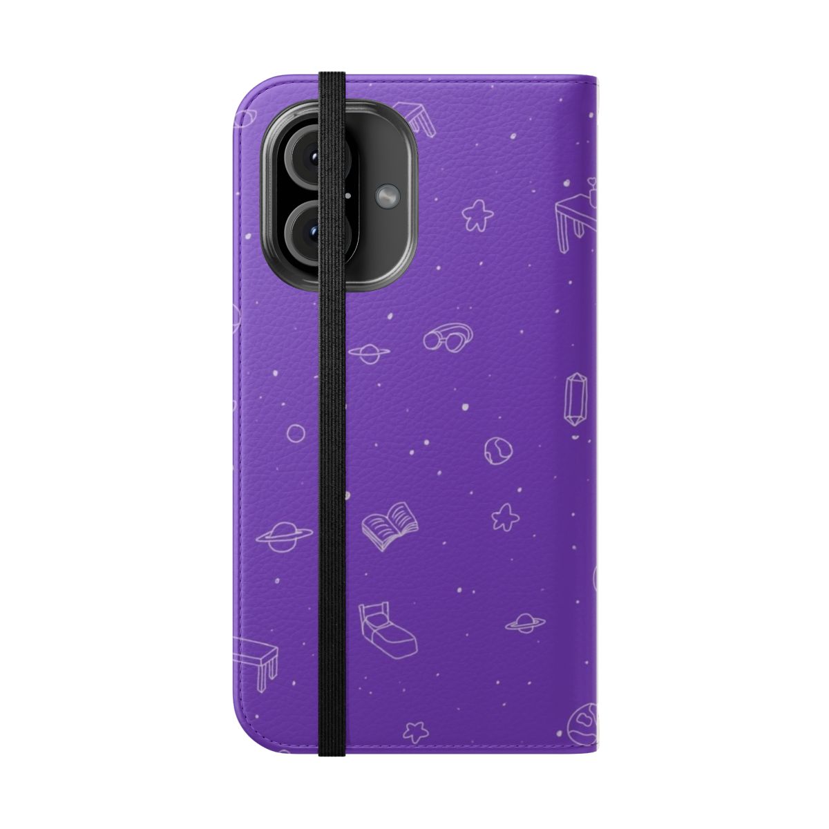 Omori-themed phone case featuring a vibrant space background with planets and stars - Folded Front