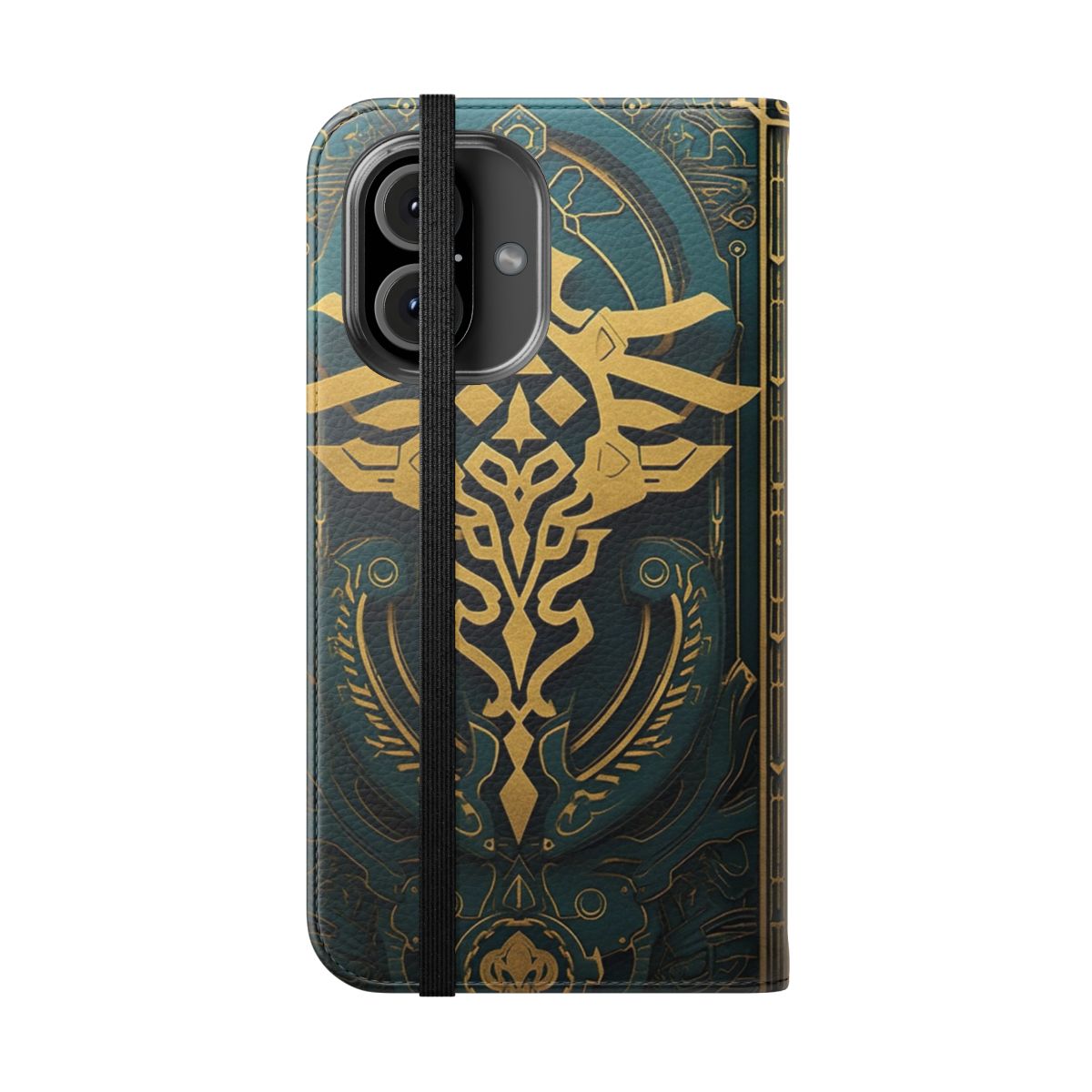 Fantasy-inspired Zelda-themed flip cover phone case - Folded Front