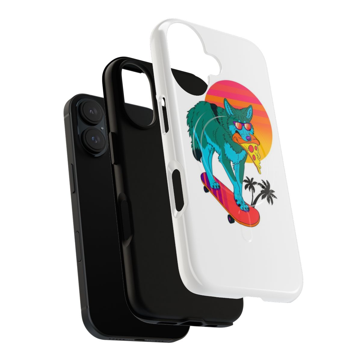 Retro wave coyote phone case with 80s synthwave design - Layers