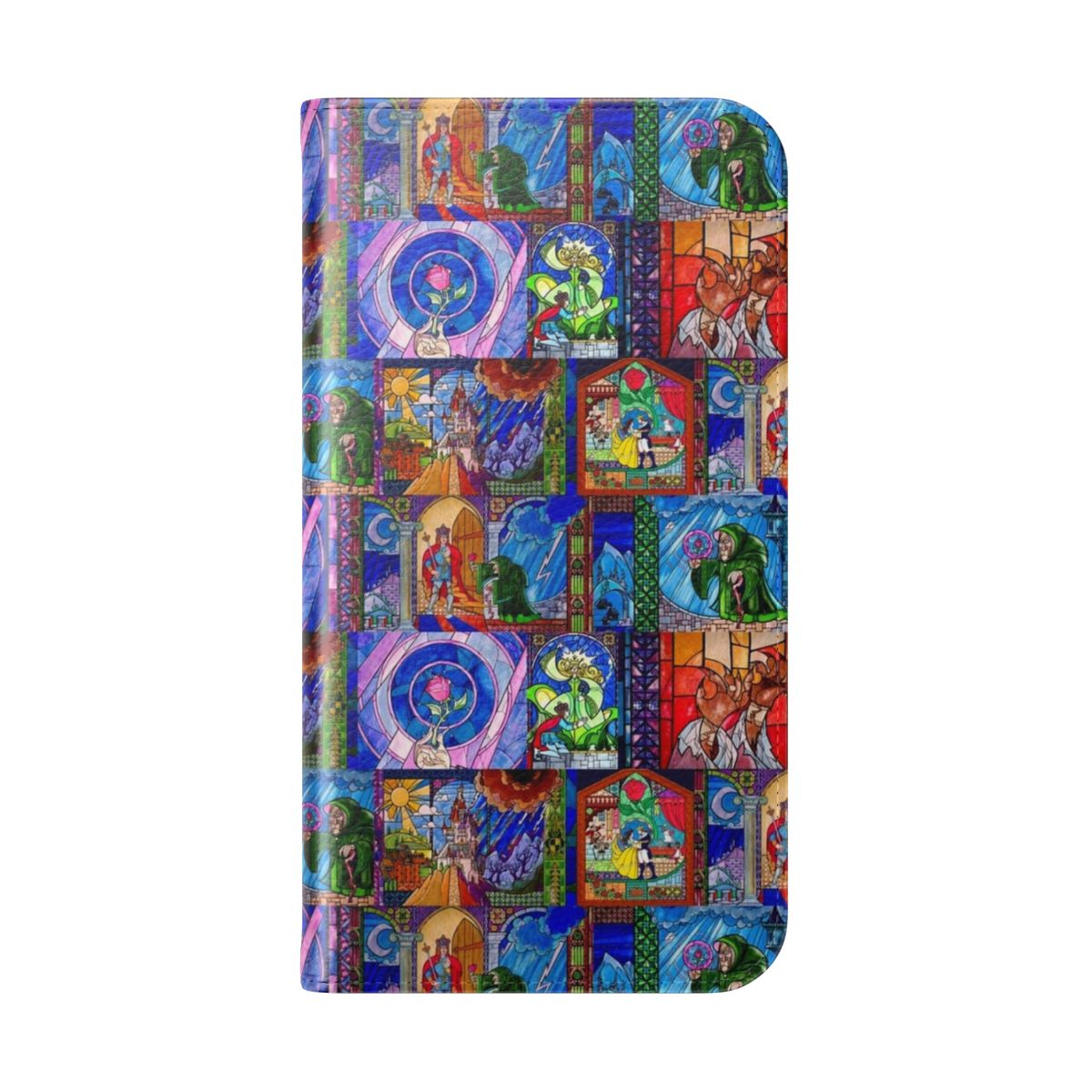 Stained glass-inspired Beauty and the Beast phone case with Disney characters Belle and the Beast - Folded Back