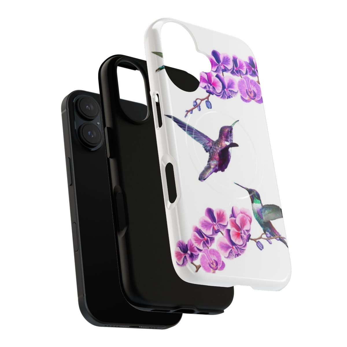 Magnetic tough phone case featuring a beautiful hummingbird and orchid design - Layers