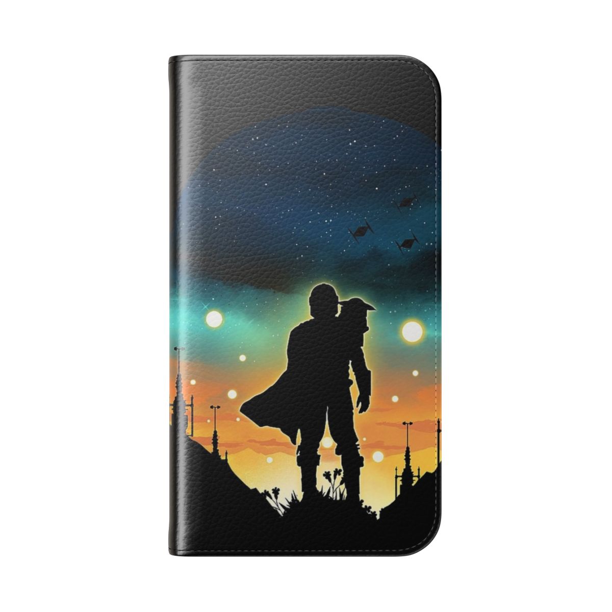 Flip phone case with a Star Wars-themed design - Folded Back