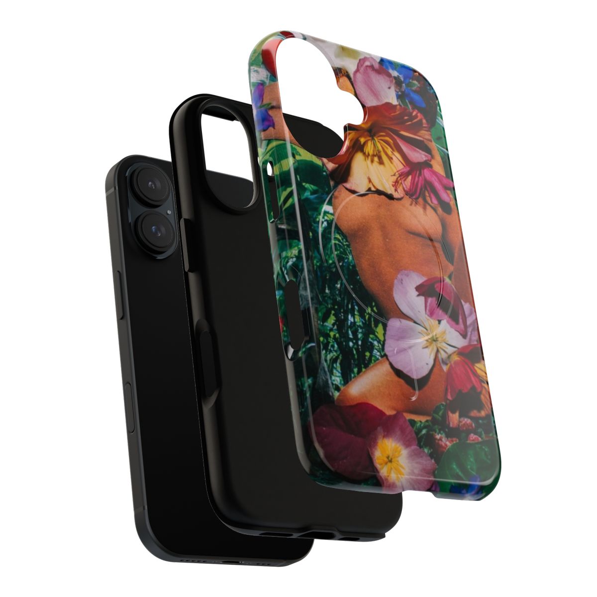 Artistic hand-cut collage design featuring vibrant flowers on a phone case. - Layers