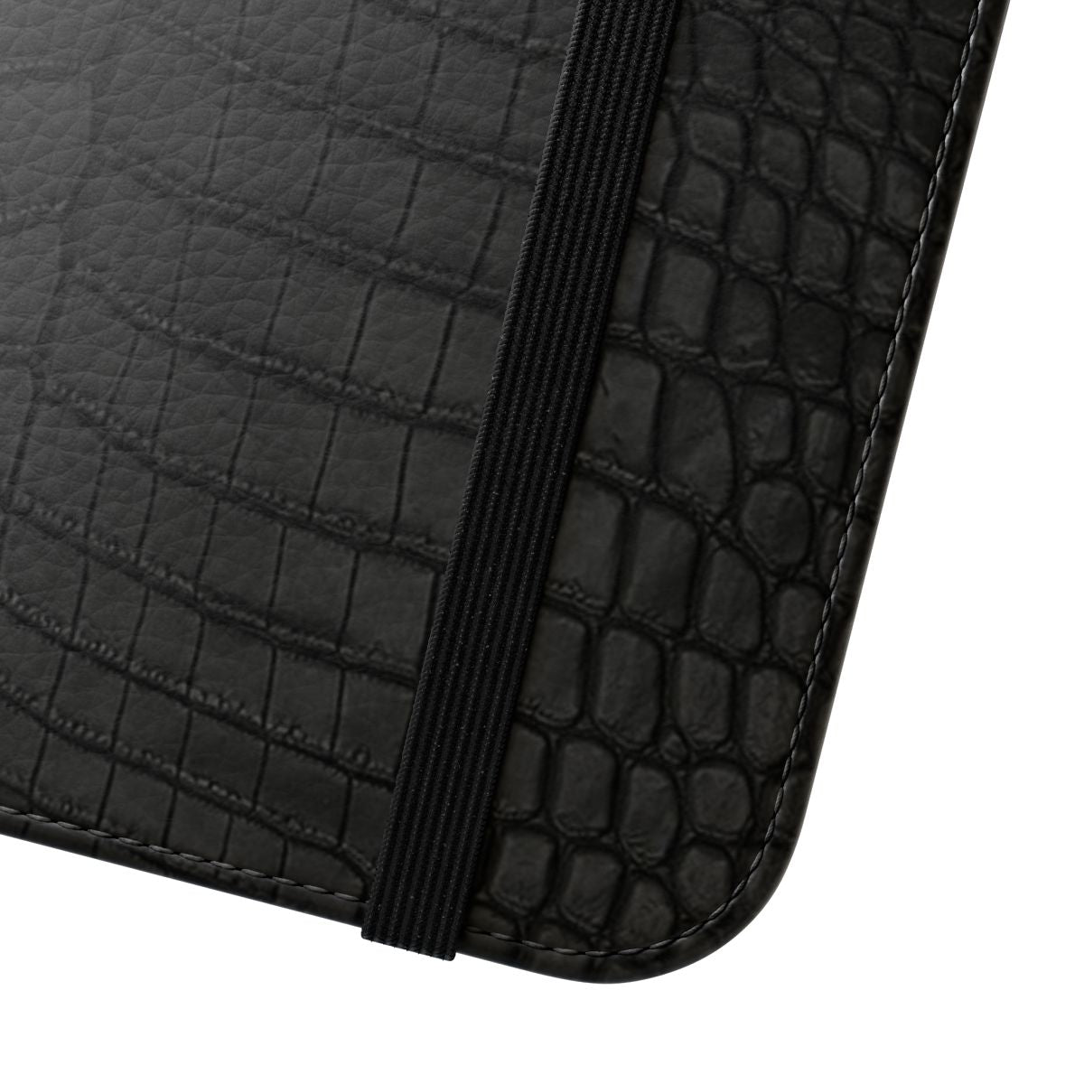 Black crocodile leather print phone case - Close Up