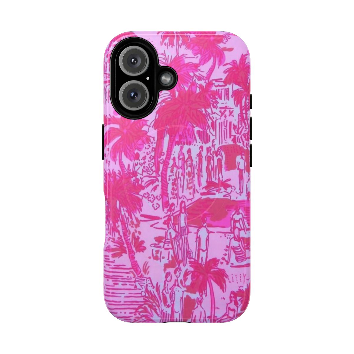 A pink, blue, green and gold tropical floral phone case