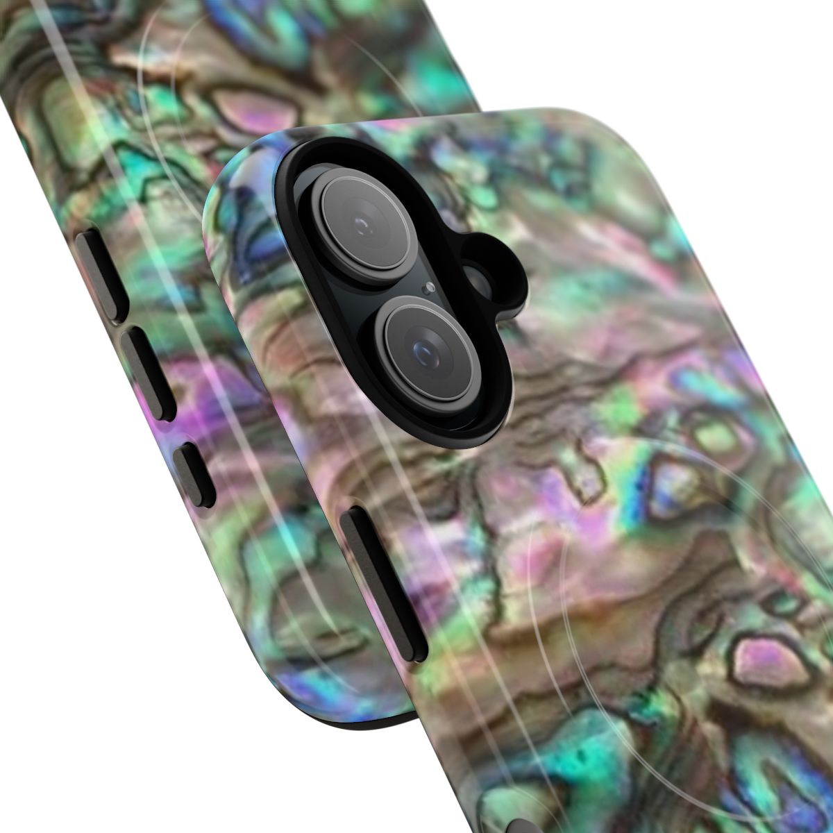 Vibrant photograph of a paua shell on a magnetic tough phone case - Detail