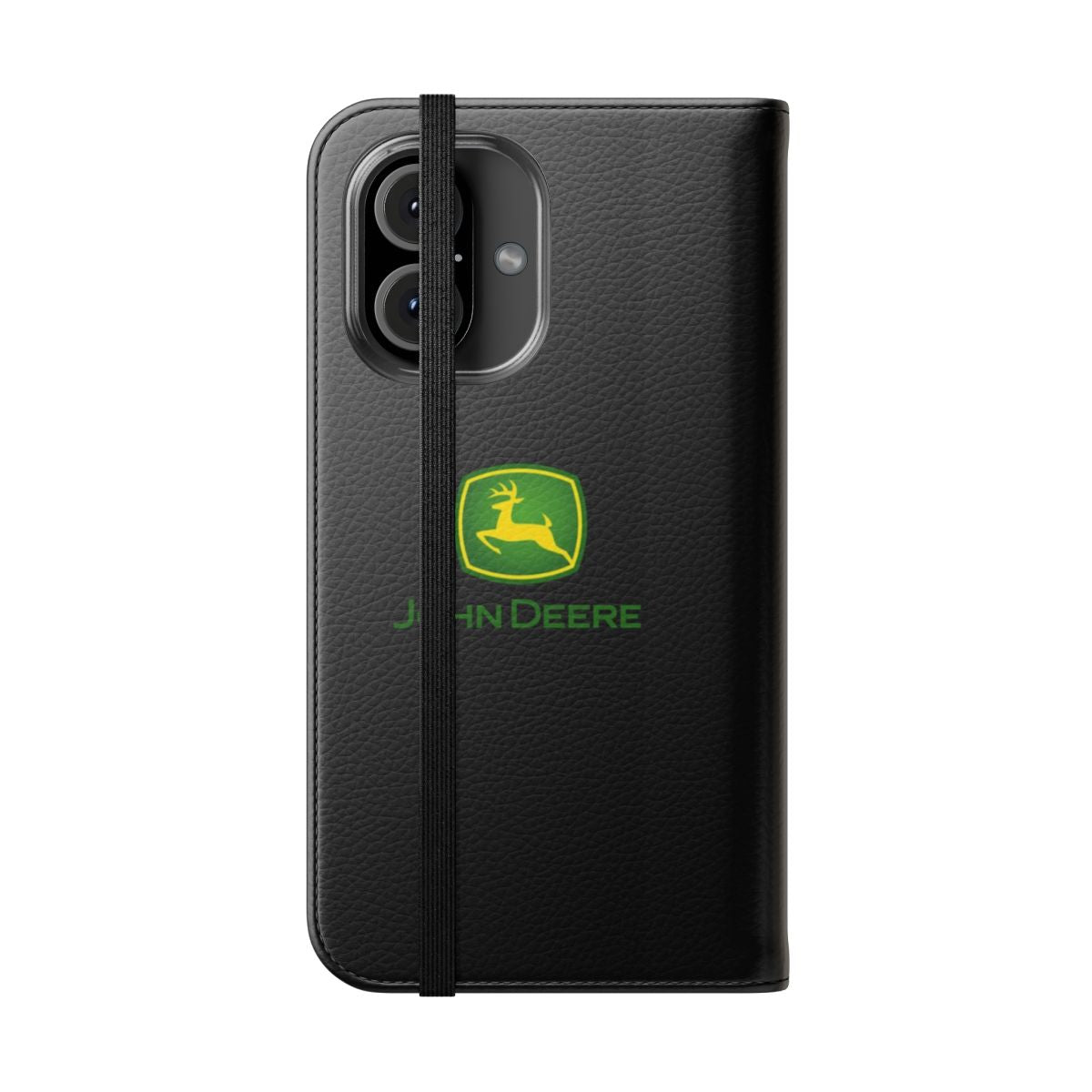 Flip cover phone case with a nature-inspired John Deere-style design - Folded Front