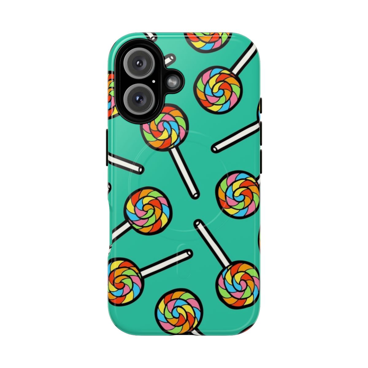 Colorful rainbow lollipop pattern on a protective phone case