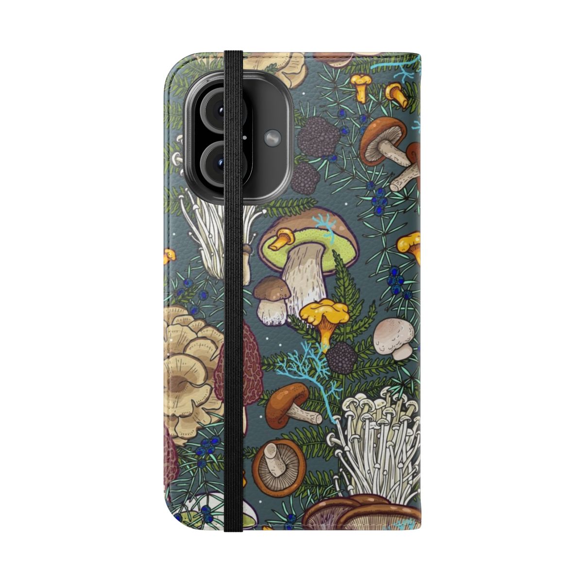 Flip phone case with a colorful mushroom forest pattern - Folded Front