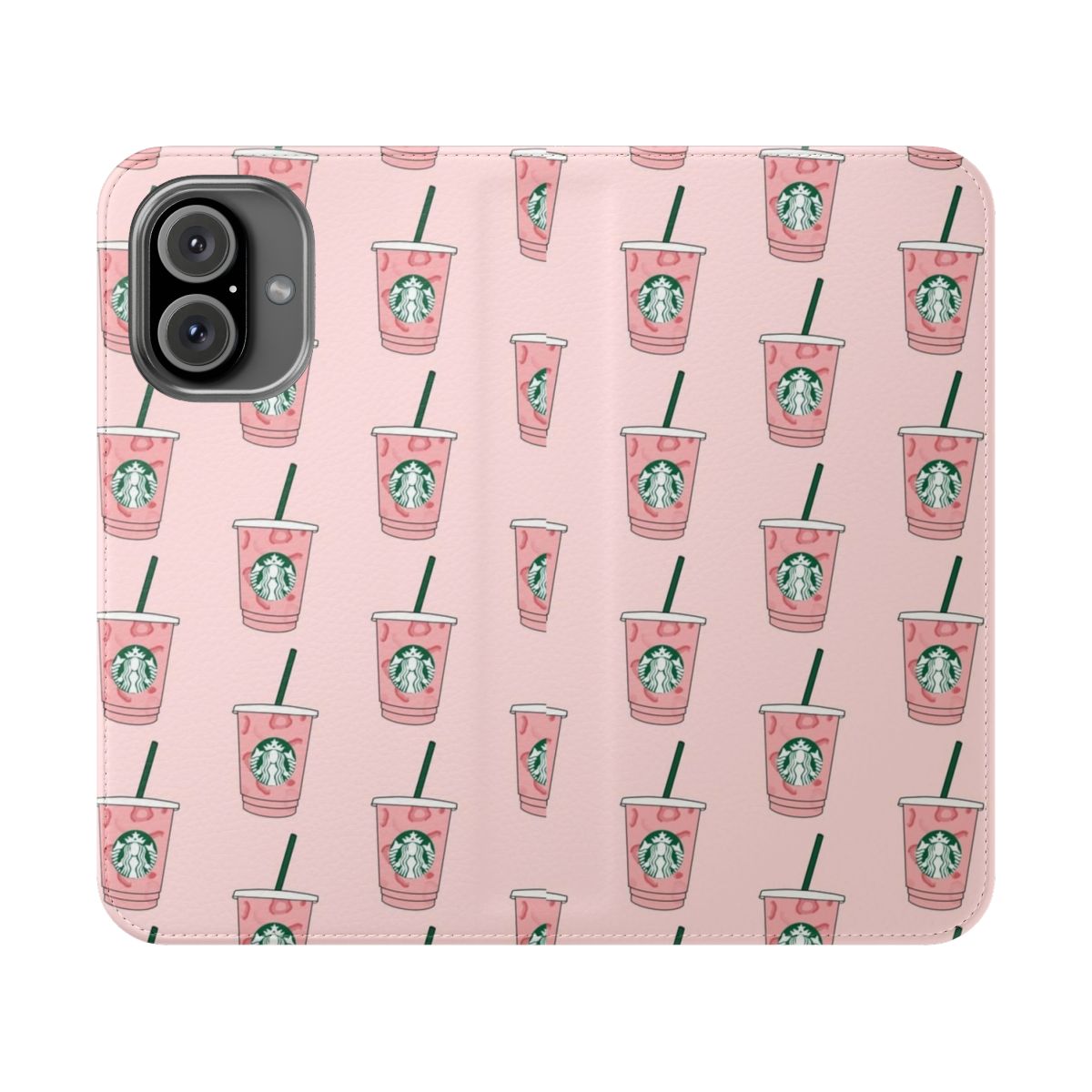 Pink flip cover phone case with VSCO coffee and drink design