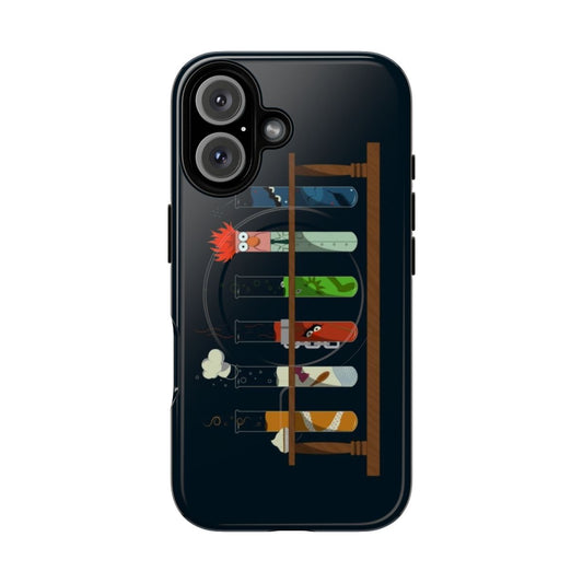 Vintage-inspired phone case featuring Muppet characters in a chemistry lab setting