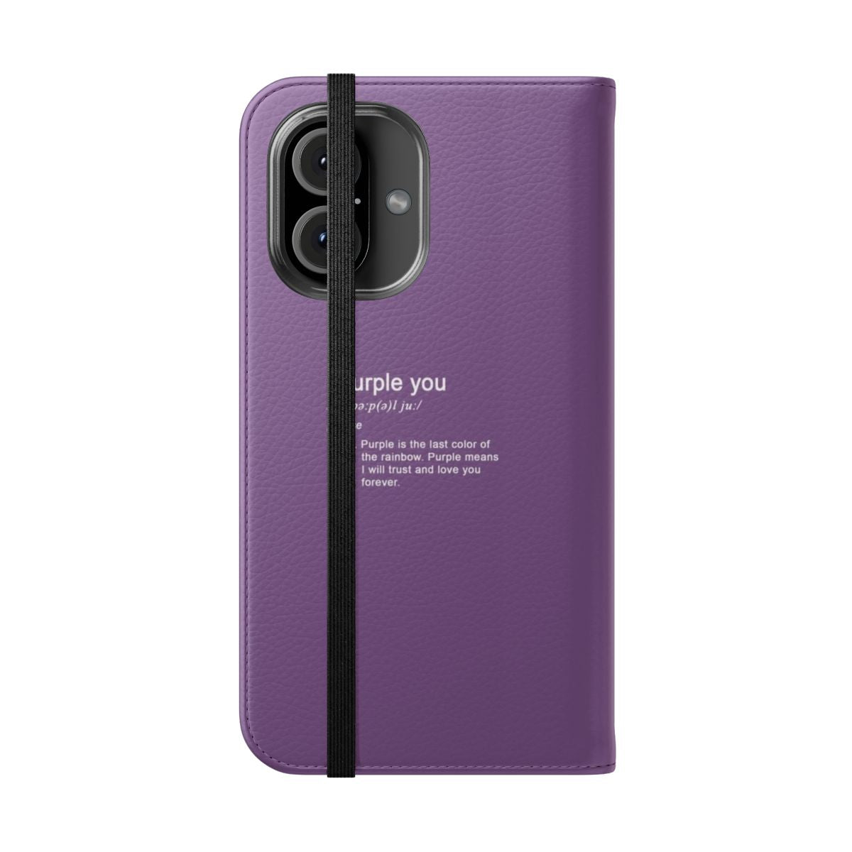 Colorful flip cover phone case featuring the 'I Purple You' design, inspired by BTS member V (Kim Taehyung) - Folded Front